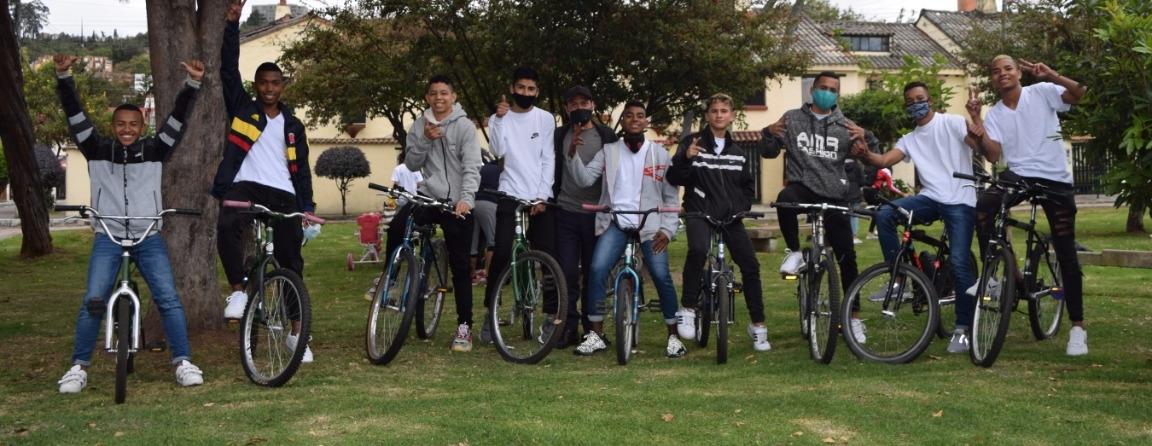 Group of Colombian youth on bicycles