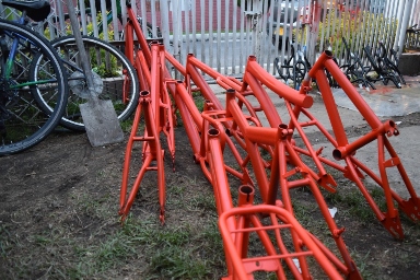 bicycle frames collected in Colombia to re-assemble into new bicycles